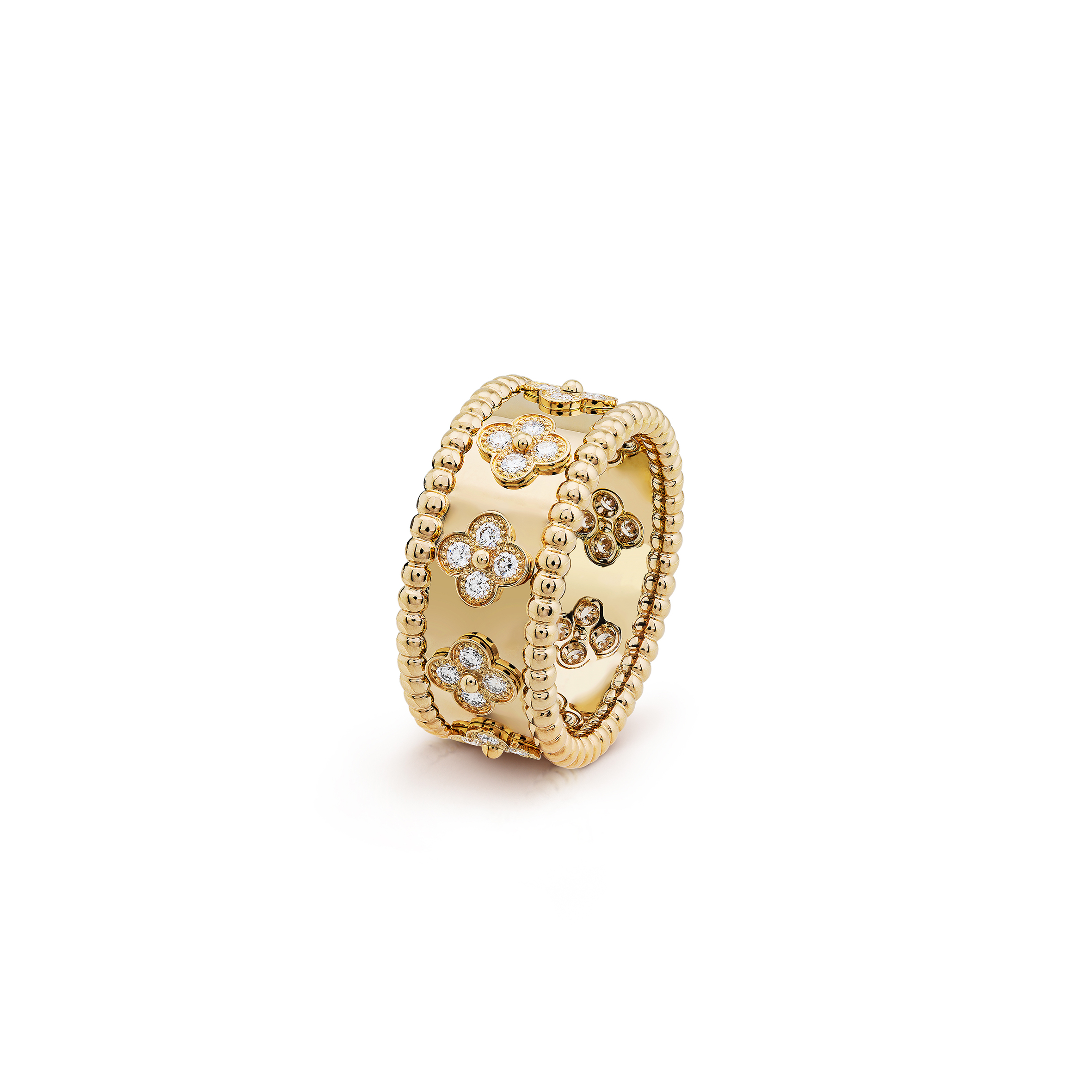 VAN CLEEF ARPELS PERLÉE CLOVERS RING, SMALL MODEL - YELLOW GOLD, DIAMOND  VCARO9NC00